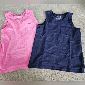 Primary Slub Pocket Tanks, 6-7, Pink And Blue